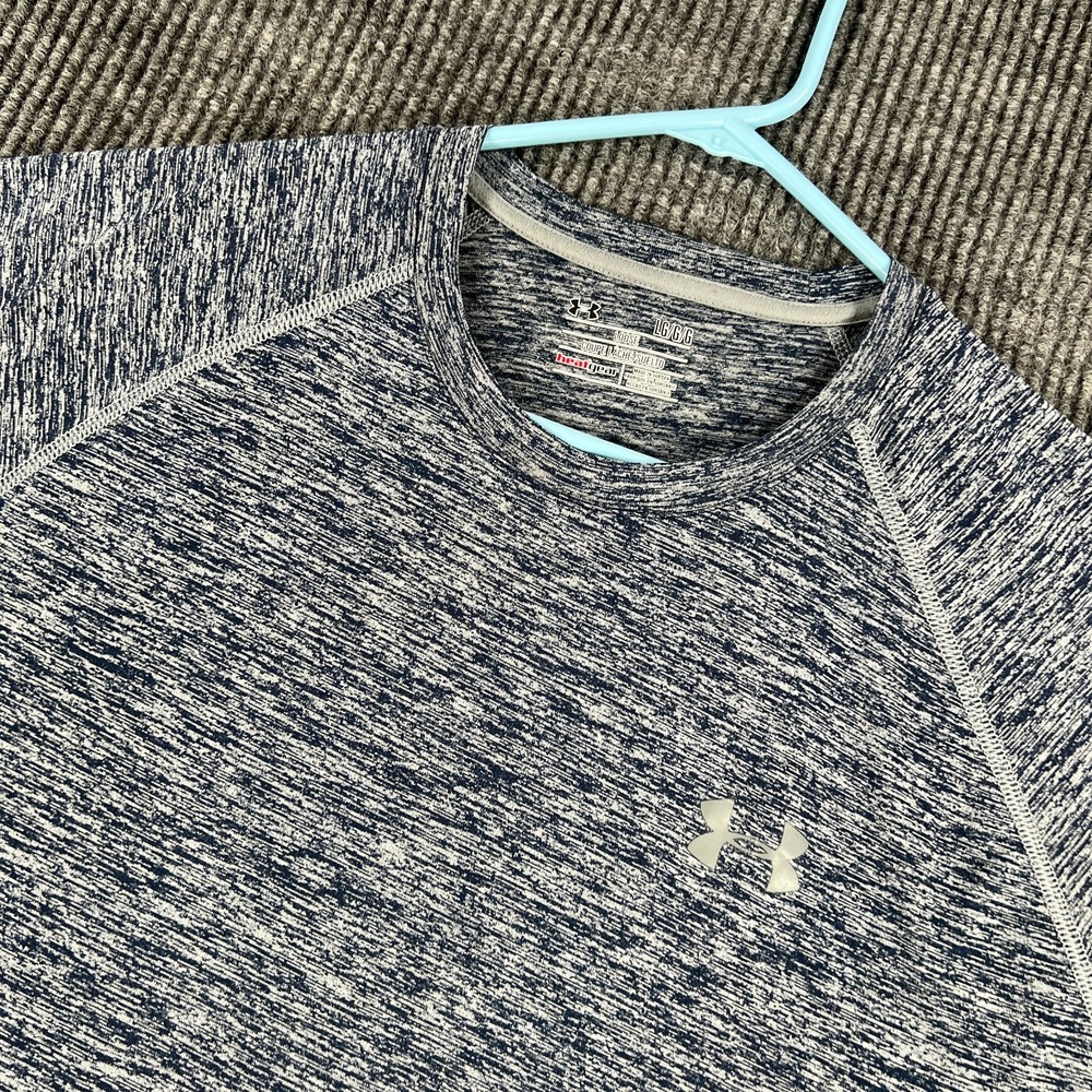 Under Armour Shirt Mens Large Blue Heather Short Sleeve Heatgear Loose Training